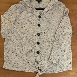 Lane Bryant 14/16 Waffle Knit Hoodie.  Button Front Tie Hem Lightweight Neutral